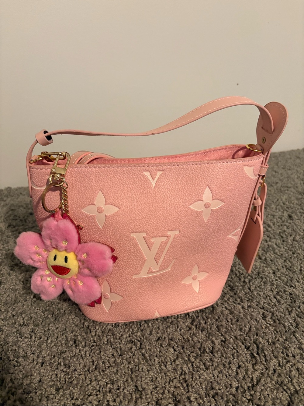 Louis Vuitton Pink Monogram Mini Bucket Bag with Charm
